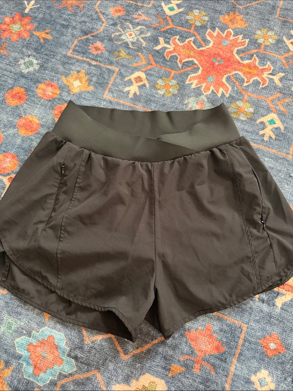 Women's Black Athletic Shorts with Wide Waistband (Built-In Underwear)